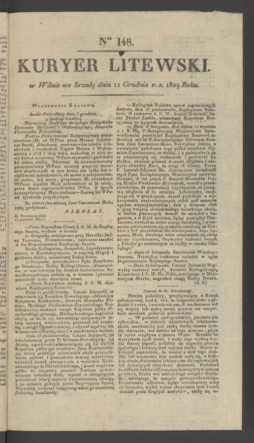Kuryer Litewski. 1829, numer 148