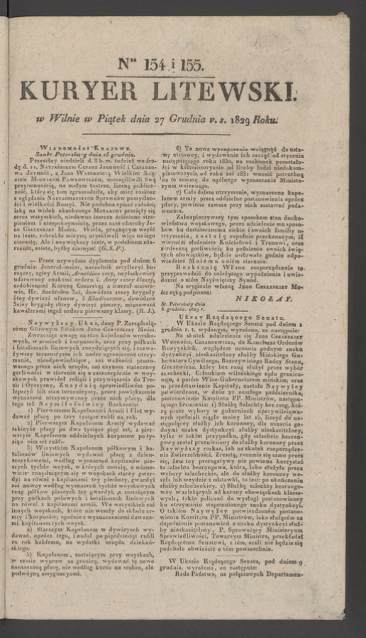 Kuryer Litewski. 1829, numer&nbsp;154-155