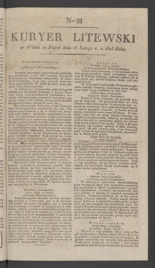 Kuryer Litewski. 1823, numer&nbsp;21