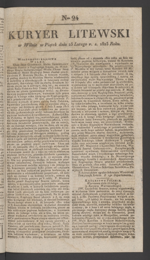 Kuryer Litewski. 1823, numer&nbsp;24