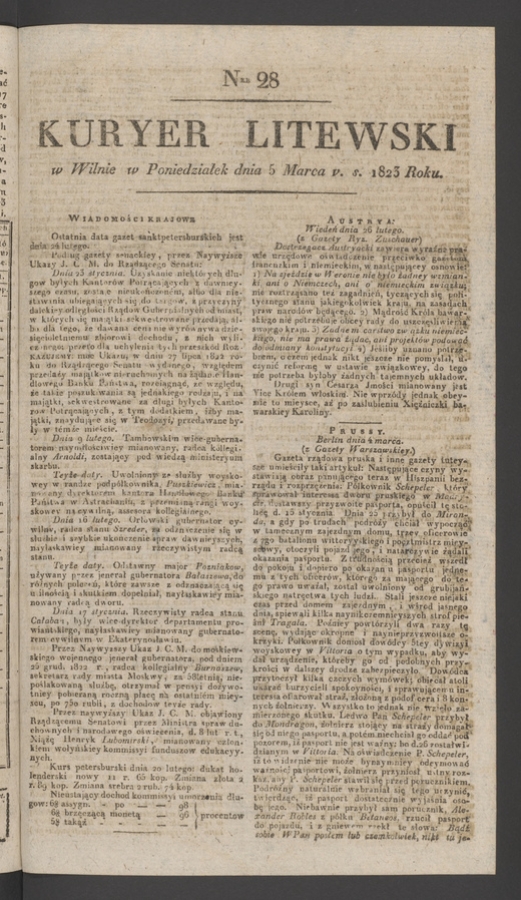 Kuryer Litewski. 1823, numer&nbsp;28