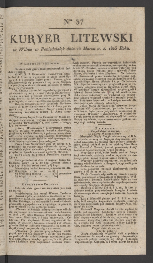 Kuryer Litewski. 1823, numer&nbsp;37