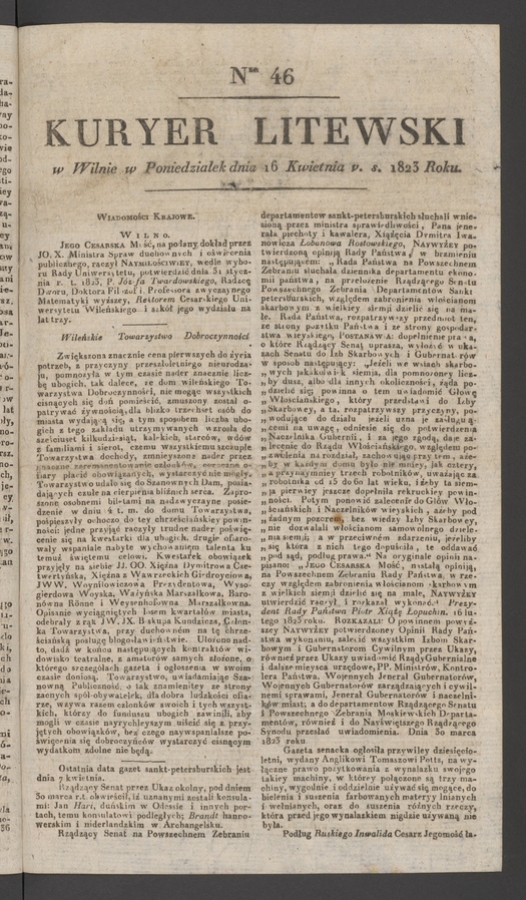 Kuryer Litewski. 1823, numer&nbsp;46