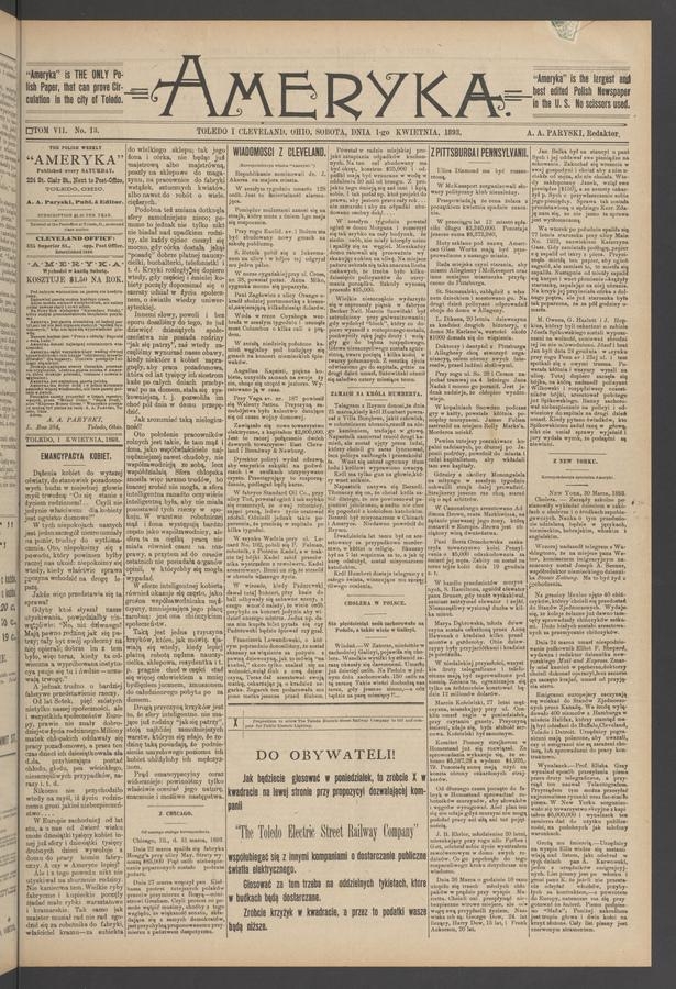 Ameryka. Tom&nbsp;7, 1893, numer&nbsp;13