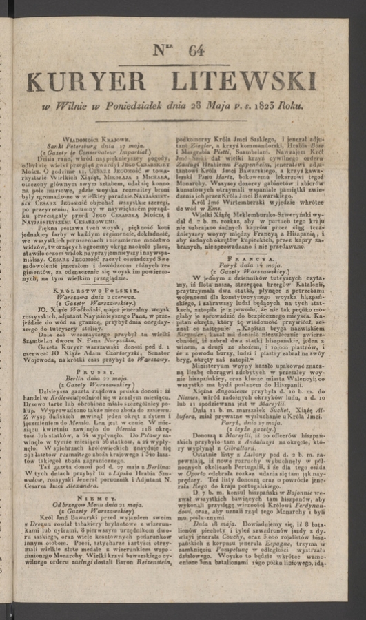 Kuryer Litewski. 1823, numer&nbsp;64