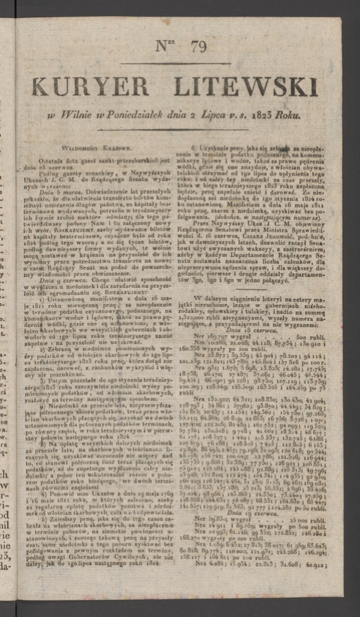 Kuryer Litewski. 1823, numer&nbsp;79