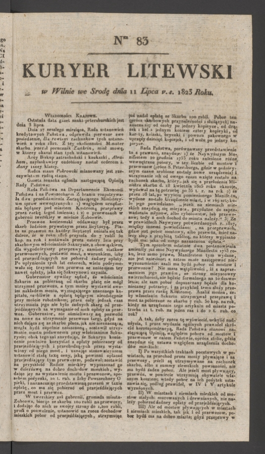 Kuryer Litewski. 1823, numer&nbsp;83