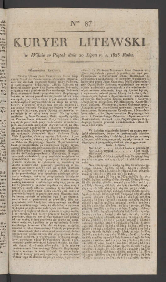 Kuryer Litewski. 1823, numer&nbsp;87