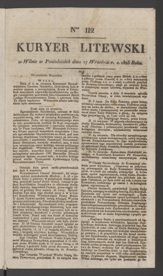 Kuryer Litewski. 1823, numer&nbsp;112