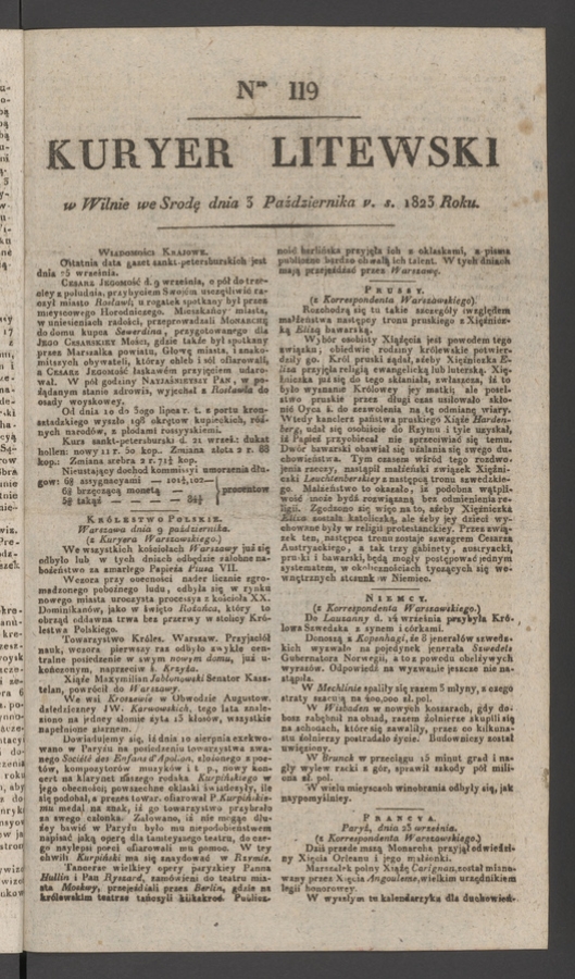 Kuryer Litewski. 1823, numer&nbsp;119