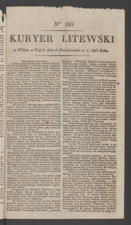 Kuryer Litewski. 1823, numer&nbsp;129