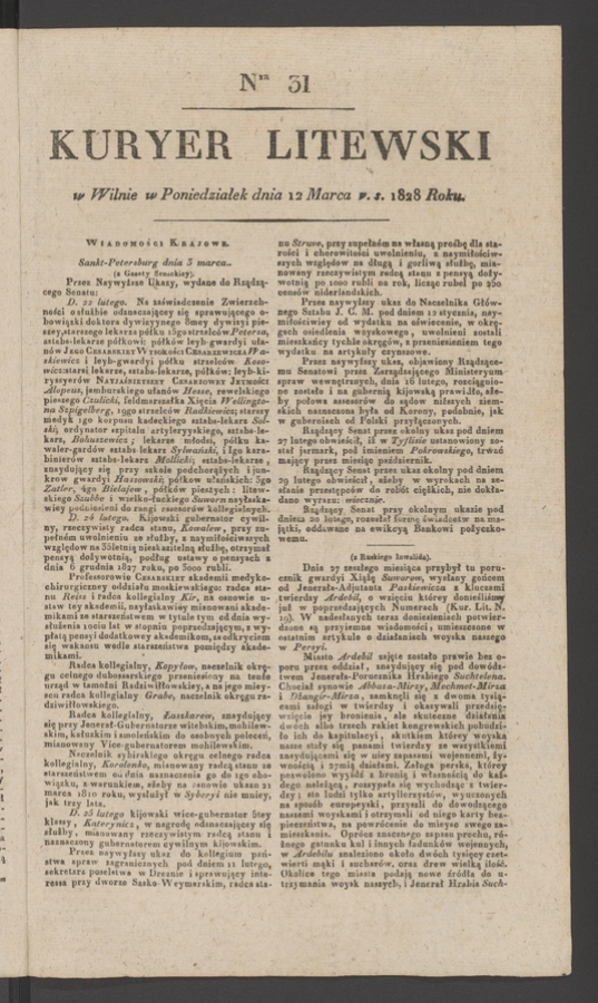 Kuryer Litewski. 1828, numer&nbsp;31