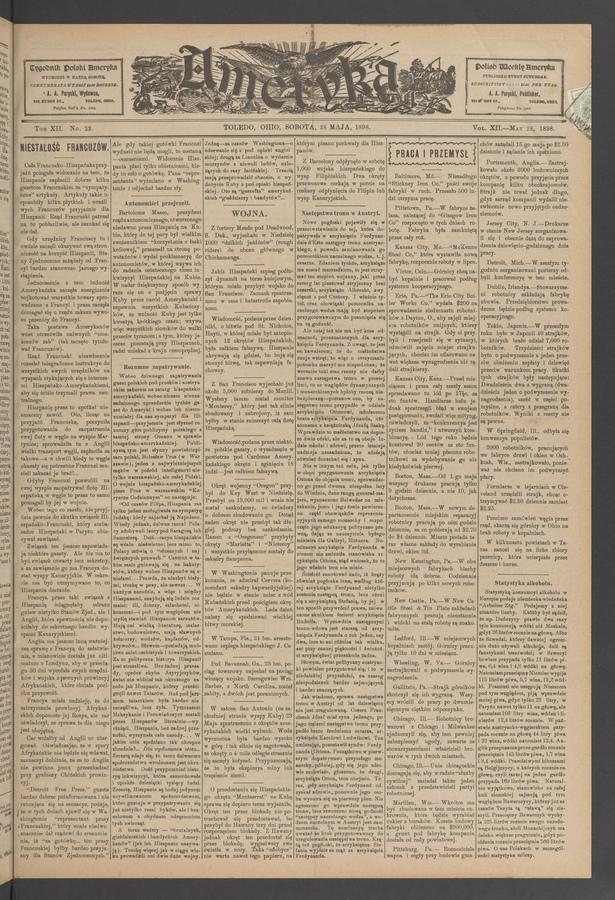 Ameryka. Tom 12, 1898, numer 22