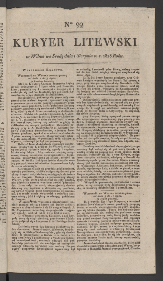 Kuryer Litewski. 1828, numer&nbsp;92