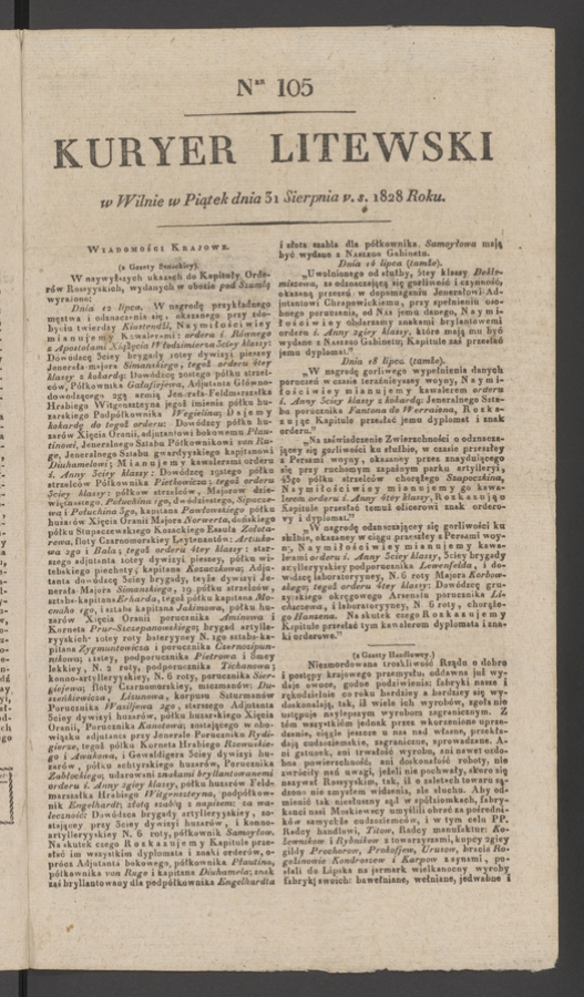 Kuryer Litewski. 1828, numer&nbsp;105