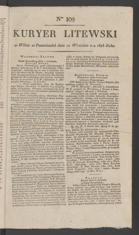 Kuryer Litewski. 1828, numer 109