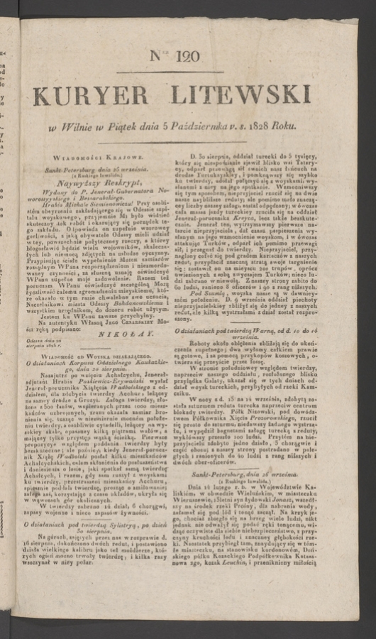 Kuryer Litewski. 1828, numer 120