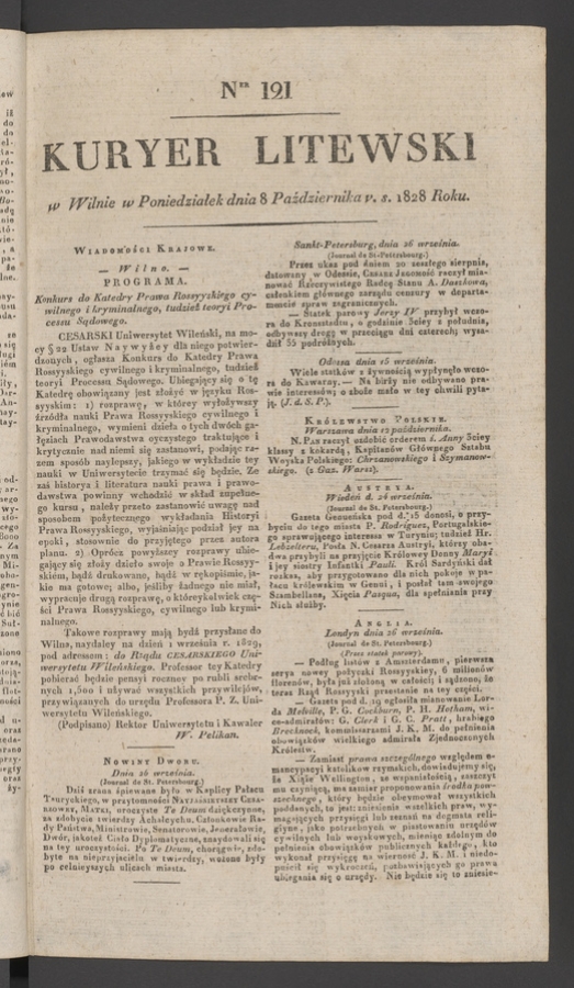 Kuryer Litewski. 1828, numer&nbsp;121