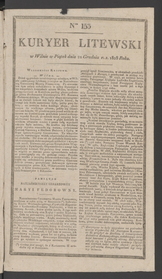 Kuryer Litewski. 1828, numer&nbsp;153