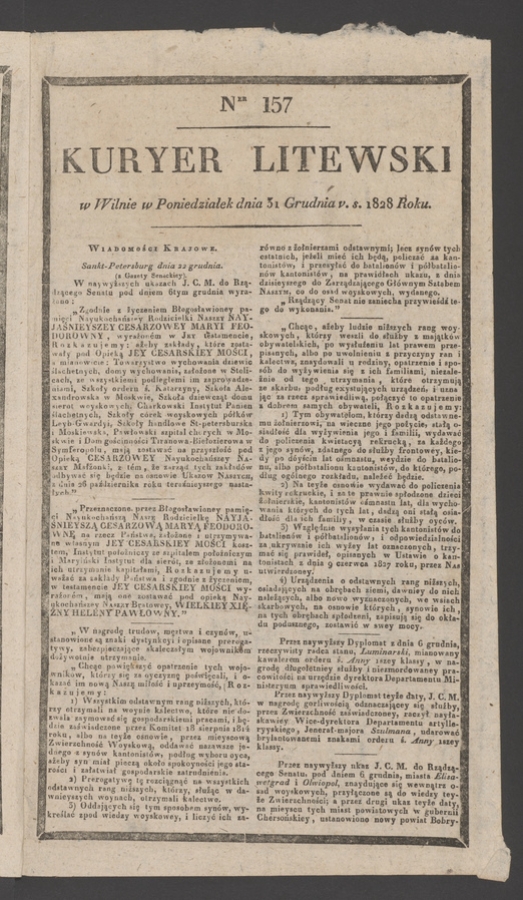 Kuryer Litewski. 1828, numer&nbsp;157