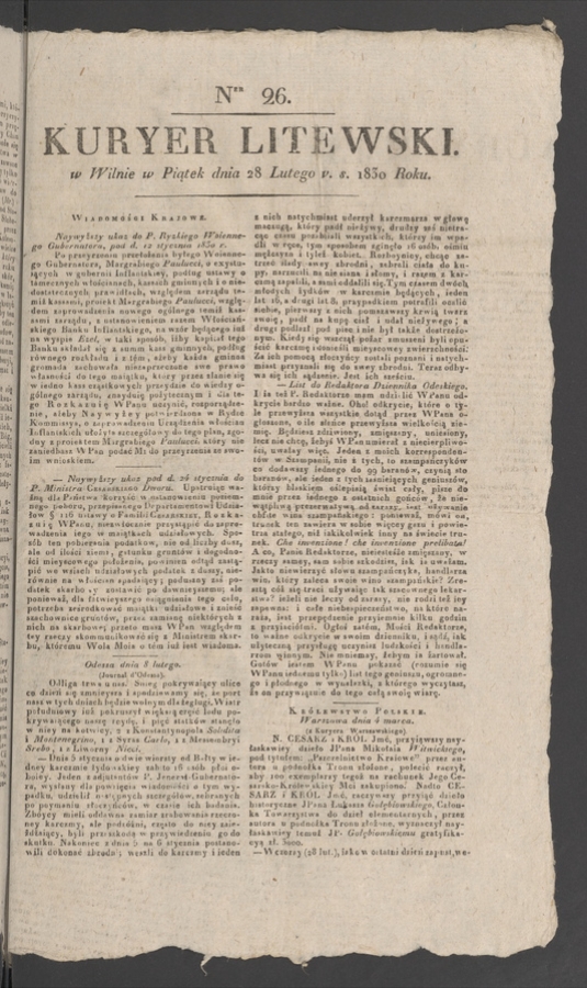 Kuryer Litewski. 1830, numer&nbsp;26