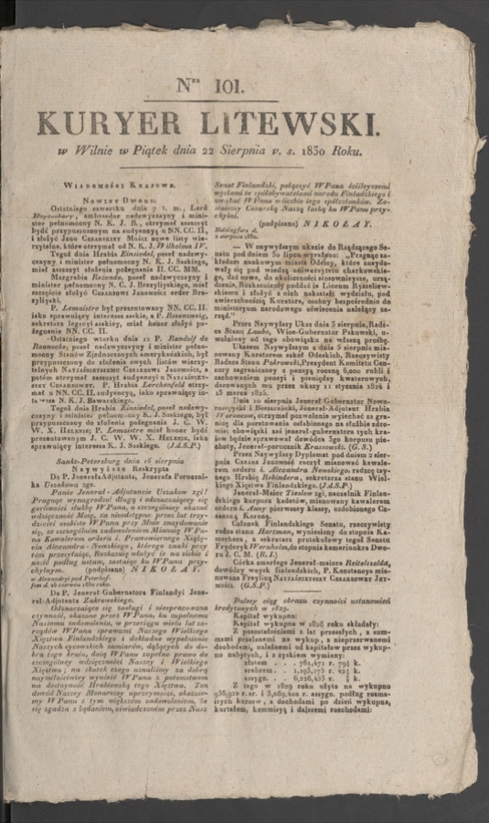 Kuryer Litewski. 1830, numer 101