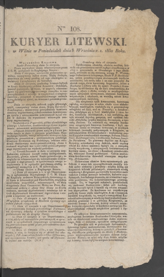 Kuryer Litewski. 1830, numer 108