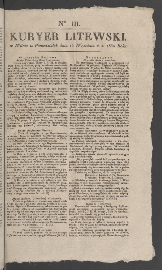Kuryer Litewski. 1830, numer&nbsp;111