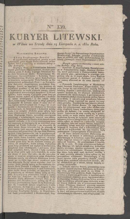 Kuryer Litewski. 1830, numer&nbsp;139