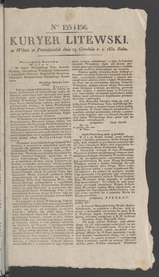 Kuryer Litewski. 1830, numer&nbsp;155-156