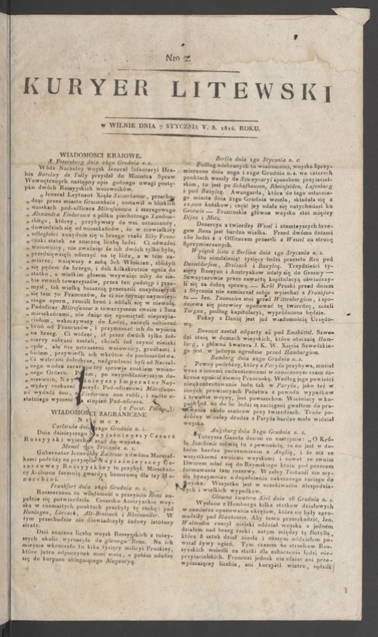 Kuryer Litewski. 1814, numero 2