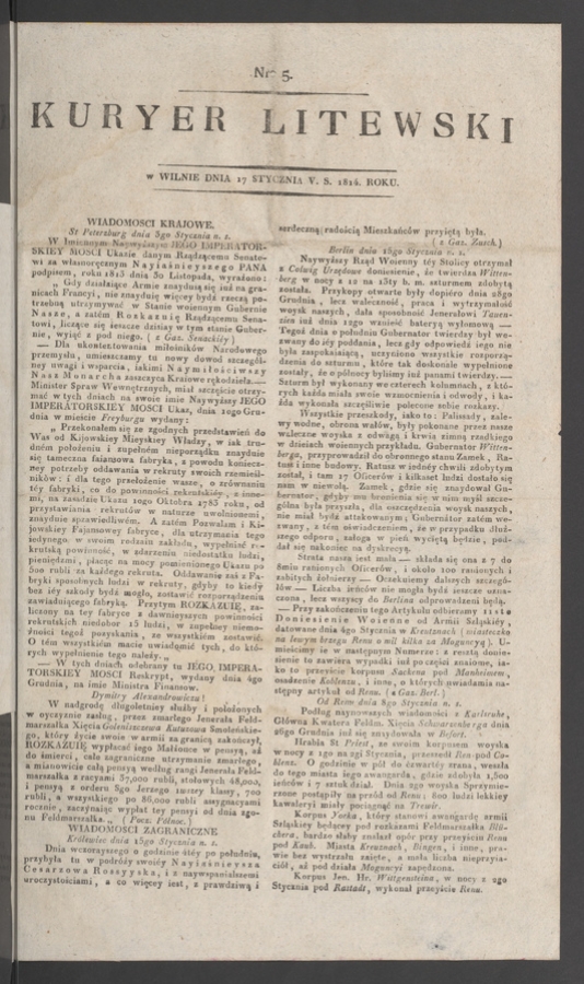 Kuryer Litewski. 1814, numero 6