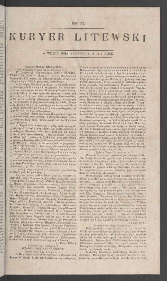 Kuryer Litewski. 1814, numero 11