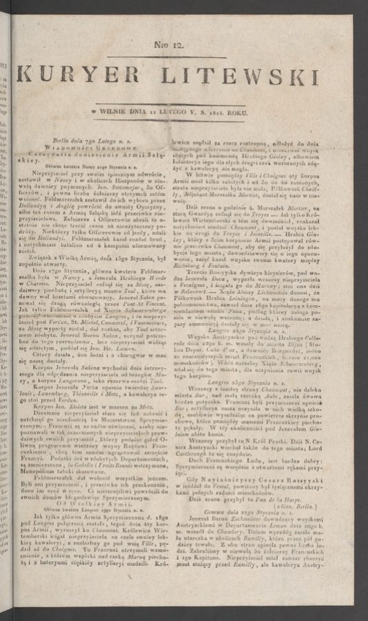 Kuryer Litewski. 1814, numero&nbsp;12