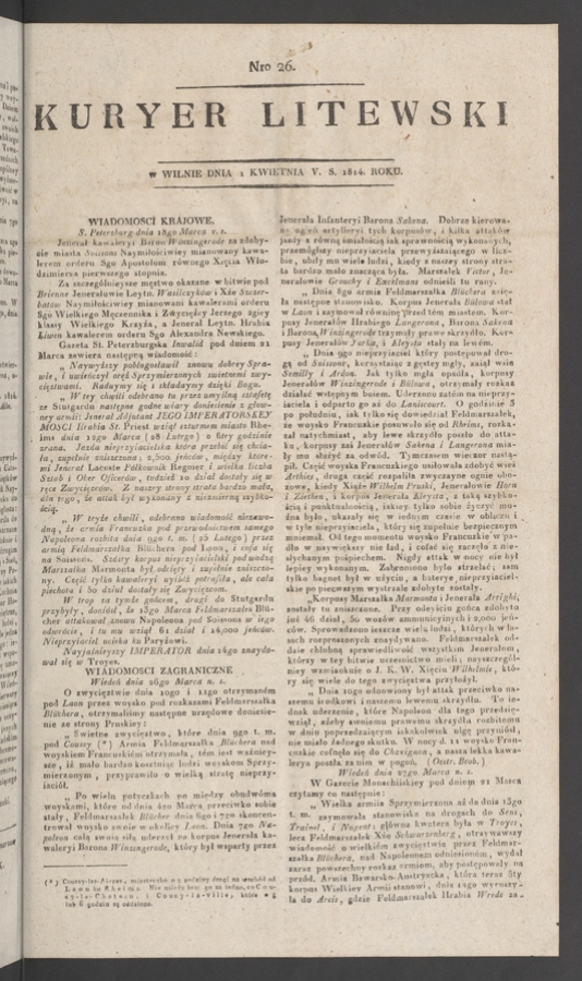 Kuryer Litewski. 1814, numero&nbsp;26