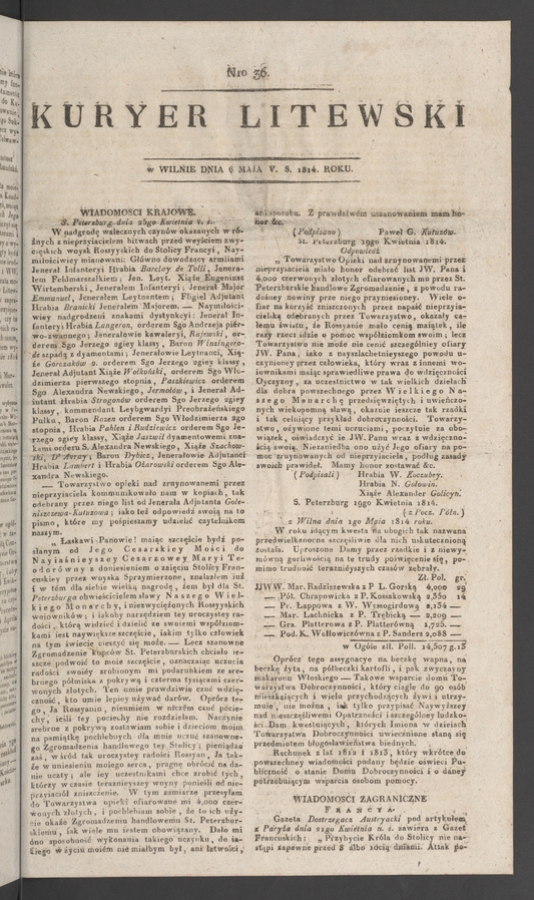 Kuryer Litewski. 1814, numero&nbsp;36