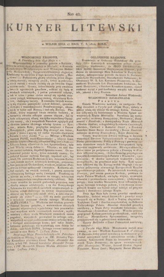 Kuryer Litewski. 1814, numero&nbsp;42