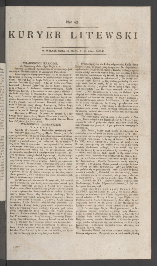 Kuryer Litewski. 1814, numero&nbsp;43