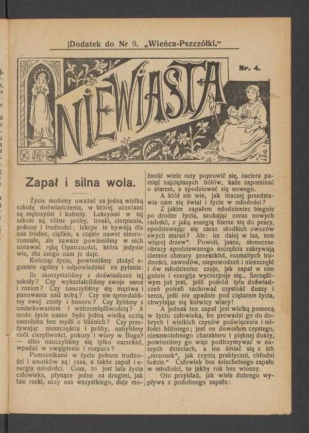 Niewiasta&nbsp;: dodatek do&nbsp;numeru&nbsp;9 &bdquo;Wieńca-Pszcz&oacute;łki&rdquo;. Rok&nbsp;9, 1909, numer&nbsp;4