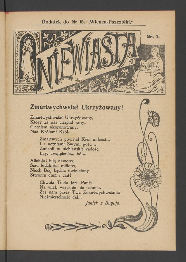 Niewiasta&nbsp;: dodatek do&nbsp;numeru&nbsp;15 &bdquo;Wieńca-Pszcz&oacute;łki&rdquo;. Rok&nbsp;9, 1909, numer 7