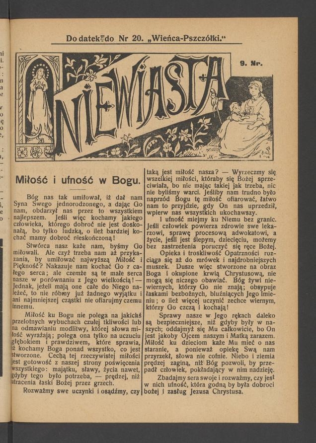 Niewiasta&nbsp;: dodatek do&nbsp;numeru&nbsp;20 &bdquo;Wieńca-Pszcz&oacute;łki&rdquo;. Rok&nbsp;9, 1909, numer 9