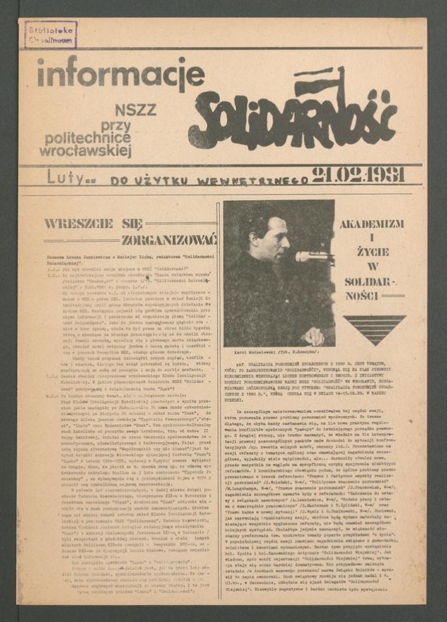 Informacje NSZZ „Solidarność” przy Politechnice Wrocławskiej, 1981.02.21