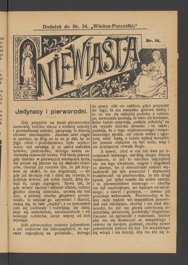 Niewiasta&nbsp;: dodatek do&nbsp;numeru&nbsp;34 &bdquo;Wieńca-Pszcz&oacute;łki&rdquo;. Rok&nbsp;9, 1909, numer&nbsp;14