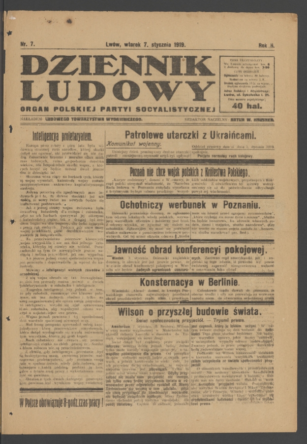 Dziennik Ludowy&nbsp;: organ Polskiej Partyi Socyalistycznej. Rok&nbsp;2, 1919, numer&nbsp;7