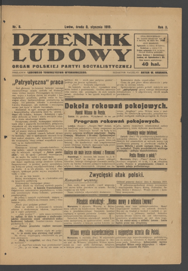 Dziennik Ludowy&nbsp;: organ Polskiej Partyi Socyalistycznej. Rok&nbsp;2, 1919, numer&nbsp;8