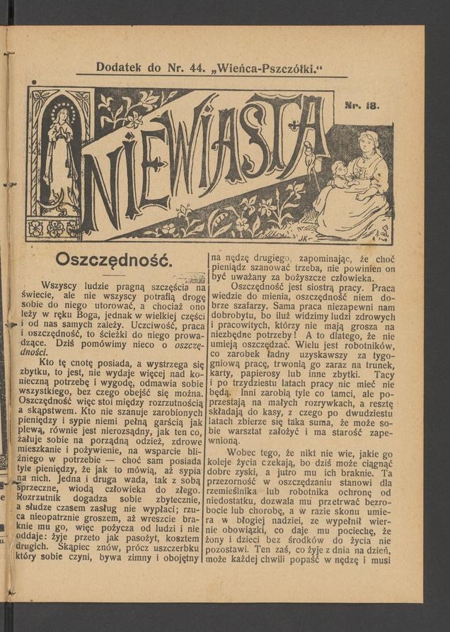 Niewiasta&nbsp;: dodatek do&nbsp;numeru&nbsp;44 &bdquo;Wieńca-Pszcz&oacute;łki&rdquo;. Rok&nbsp;9, 1909, numer&nbsp;18