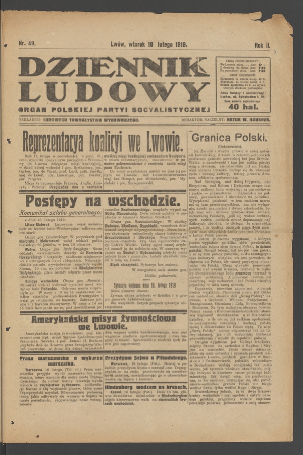 Dziennik Ludowy&nbsp;: organ Polskiej Partyi Socyalistycznej. Rok&nbsp;2, 1919, numer&nbsp;49