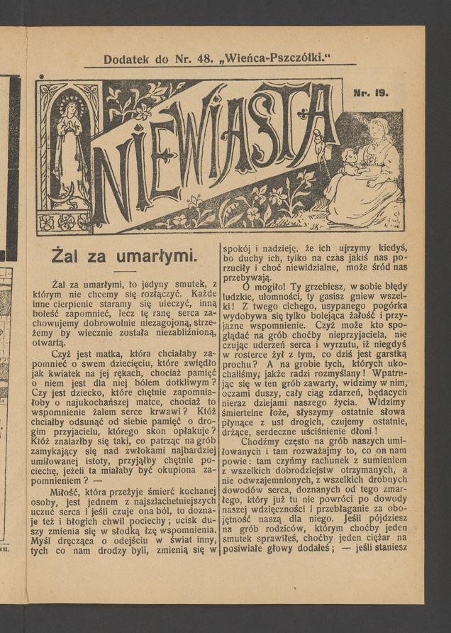 Niewiasta&nbsp;: dodatek do&nbsp;numeru&nbsp;48 &bdquo;Wieńca-Pszcz&oacute;łki&rdquo;. Rok&nbsp;9, 1909, numer&nbsp;19