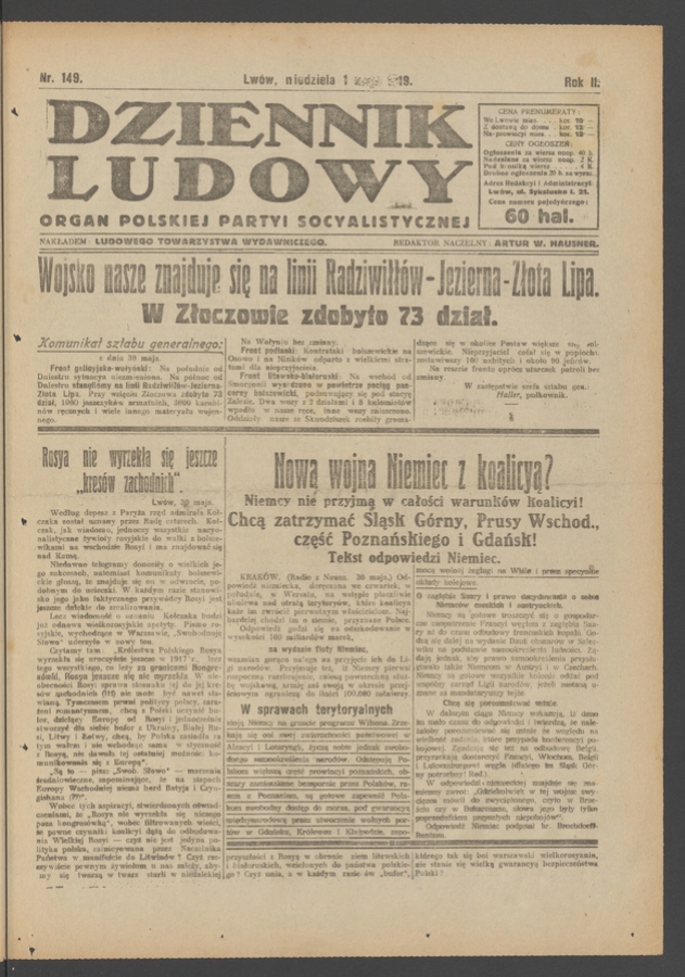 Dziennik Ludowy : organ Polskiej Partyi Socyalistycznej. Rok 2, 1919, numer 149