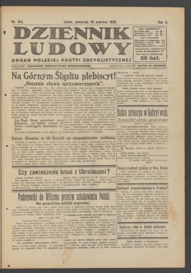 Dziennik Ludowy&nbsp;: organ Polskiej Partyi Socyalistycznej. Rok&nbsp;2, 1919, numer&nbsp;164